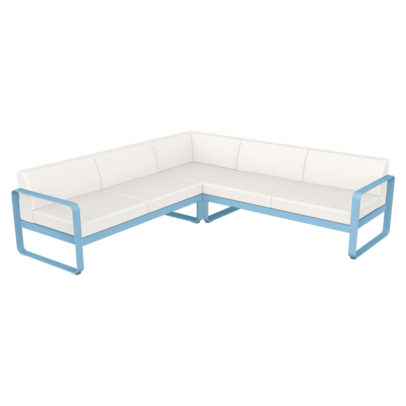 Load image into Gallery viewer, Fermob Bellevie modular sofa Composition 2– Maya Blue frame with Pearl fabric cushions
