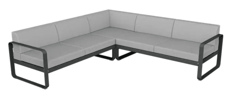 Load image into Gallery viewer, Fermob Bellevie Composition 2 outdoor lounge sofa set with anthracite and grey fabric cushions, modular design for outdoor use.
