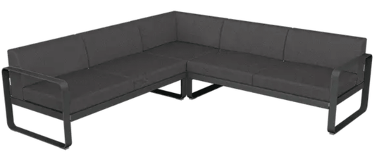 Fermob Bellevie Composition 2 outdoor lounge sofa set in antracite grey with modular seating and modern design.