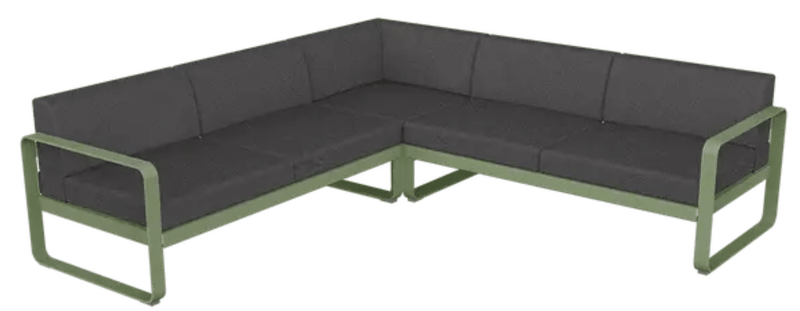Load image into Gallery viewer, Graphite grey Fermob Bellevie Composition 2 outdoor sofa set with modular lounge pieces and cushions, perfect for outdoor seating.
