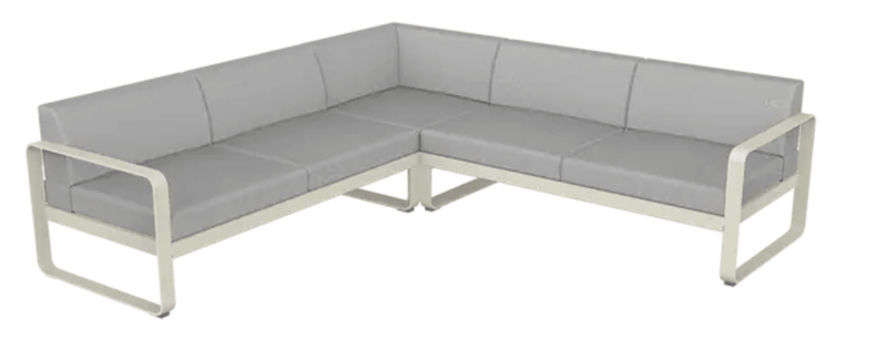 Load image into Gallery viewer, Fermob Bellevie Composition 2 outdoor sofa set in clay gray with plush cushions, designed for stylish outdoor lounging.
