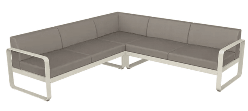 Load image into Gallery viewer, Fermob Bellevie Composition 2 outdoor lounge set with clay, grey, and taupe sofas arranged for outdoor seating.
