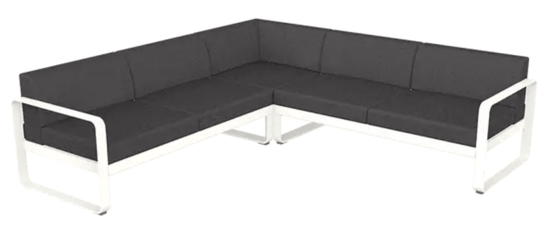 Load image into Gallery viewer, Fermob Bellevie Composition 2 outdoor lounge set with white cotton cushions and graphite grey modular sofa for stylish outdoor seating.
