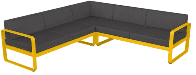 Load image into Gallery viewer, Fermob Bellevie Composition 2 outdoor lounge sofa set with honey, graphite, and grey cushions, modular design for outdoor seating.
