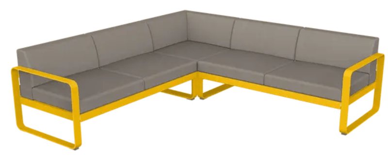 Load image into Gallery viewer, Fermob Bellevie outdoor sofa composition in honey, grey, and taupe with modular seating for stylish outdoor lounging.
