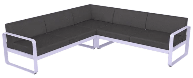 Load image into Gallery viewer, Fermob Bellevie Composition 2 outdoor lounge set with marshmallow and graphite grey cushions, modular sofa for patio or garden.
