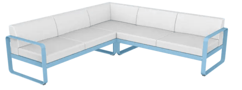 Load image into Gallery viewer, Fermob Bellevie Composition 2 outdoor lounge set with blue and off-white modular sofa, ideal for stylish outdoor seating.
