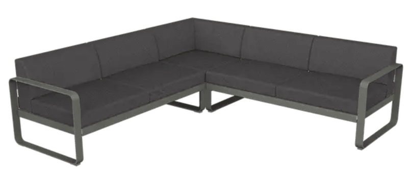 Load image into Gallery viewer, Fermob Bellevie Composition 2 outdoor lounge sofa set with graphite grey cushions and modular design, ideal for garden seating.
