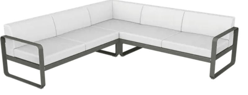 Load image into Gallery viewer, Fermob Bellevie outdoor sofa composition with off-white cushions and modular design, ideal for stylish outdoor lounging.
