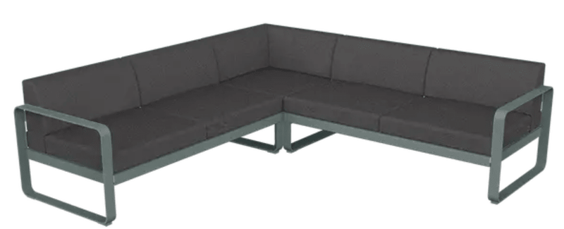 Load image into Gallery viewer, Fermob Bellevie Composition 2 outdoor modular sofa set in storm grey and graphite, with cushioned seats and modern design.
