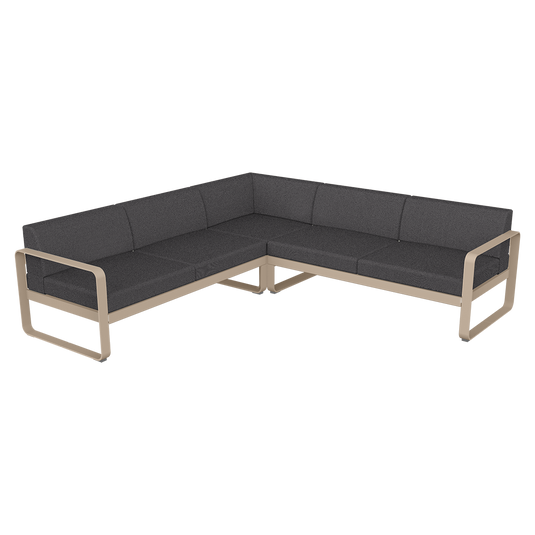 Fermob Bellevie modular sofa Composition 2– Nutmeg frame with Graphite Grey fabric cushions