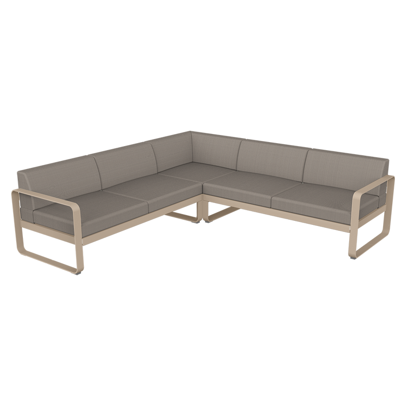 Load image into Gallery viewer, Fermob Bellevie modular sofa Composition 2– Nutmeg frame with Grey Taupe fabric cushions
