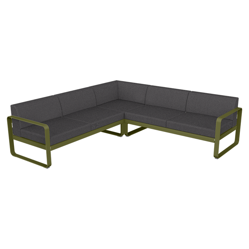 Load image into Gallery viewer, Fermob Bellevie modular sofa Composition 2– Pesto Green frame with Graphite Grey fabric cushions
