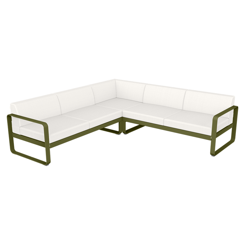 Load image into Gallery viewer, Fermob Bellevie modular sofa Composition 2– Pesto Green frame with Pearl fabric cushions
