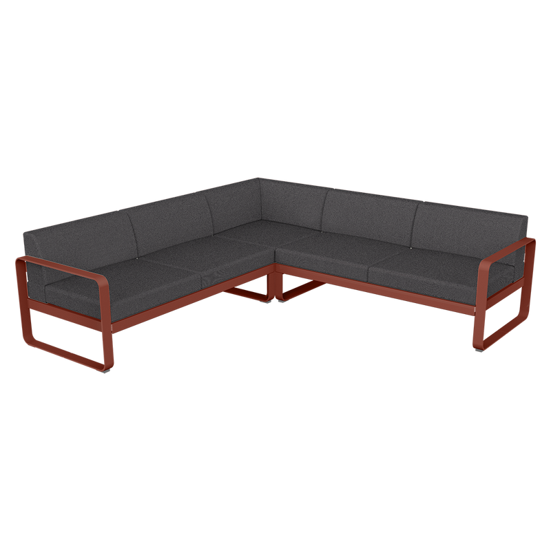 Load image into Gallery viewer, Fermob Bellevie modular sofa Composition 2– Red Ochre frame with Graphite Grey fabric cushions
