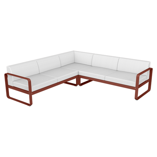 Fermob Bellevie modular sofa Composition 2– Red Ochre frame with Off-White fabric cushions