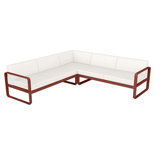 Fermob Bellevie modular sofa Composition 2– Red Ochre frame with Pearl fabric cushions