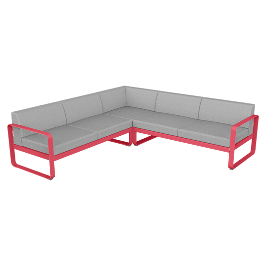 Fermob Bellevie modular sofa Composition 2– Rosalie frame with Flannel Grey fabric cushions