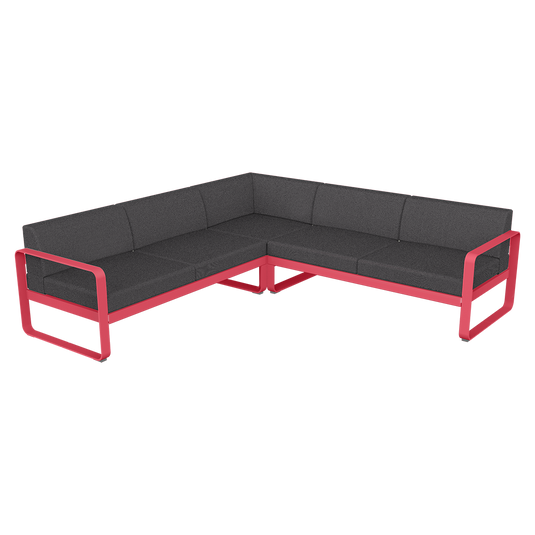 Fermob Bellevie modular sofa Composition 2– Rosalie frame with Graphite Grey fabric cushions