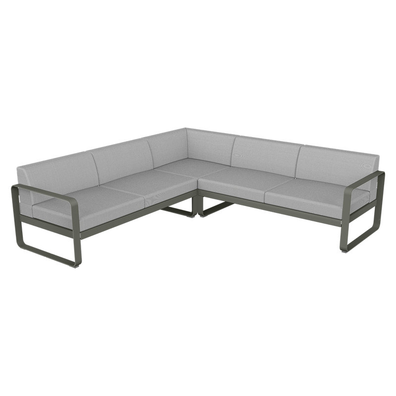 Load image into Gallery viewer, Fermob Bellevie modular sofa Composition 2– Rosemary frame with Flannel Grey fabric cushions
