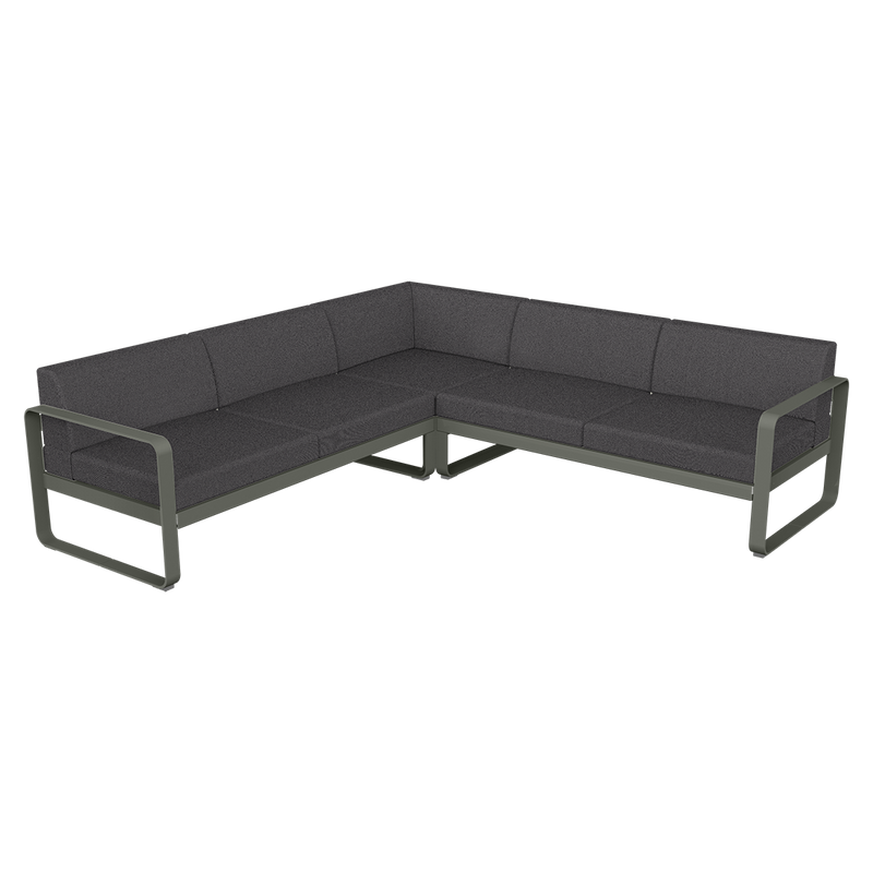 Load image into Gallery viewer, Fermob Bellevie modular sofa Composition 2– Rosemary frame with Graphite Grey fabric cushions
