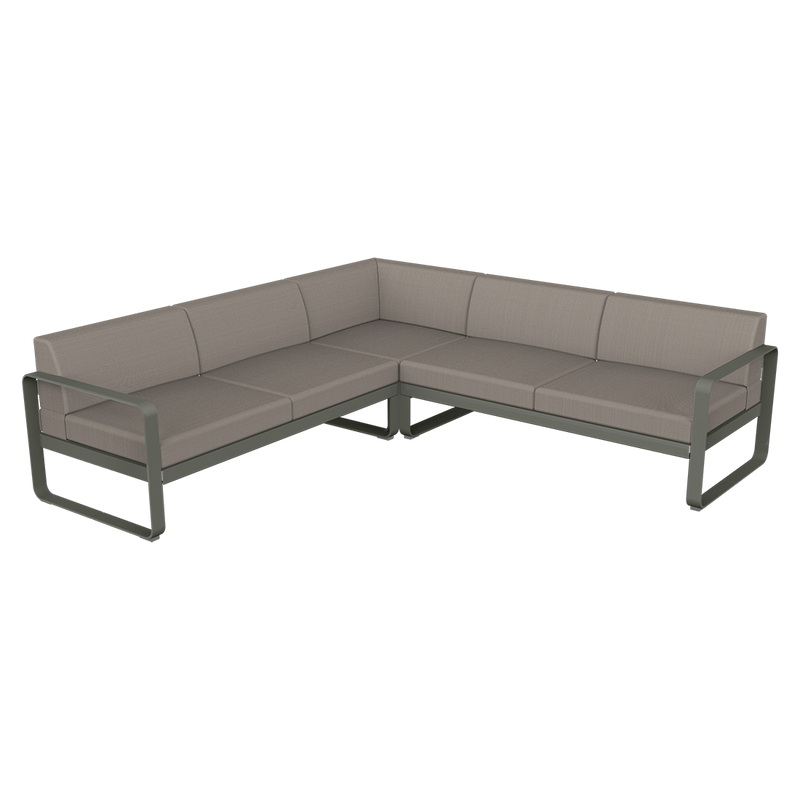 Load image into Gallery viewer, Fermob Bellevie modular sofa Composition 2– Rosemary frame with Grey Taupe fabric cushions
