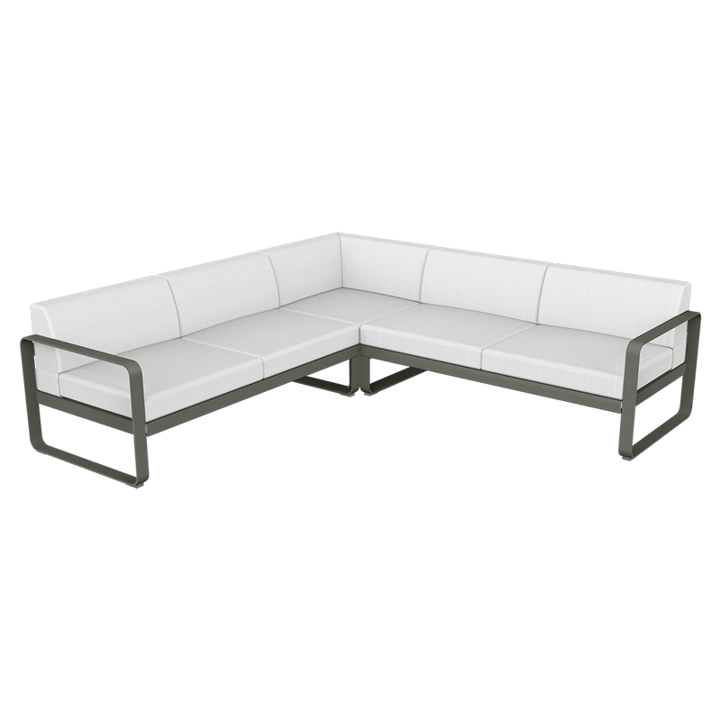 Load image into Gallery viewer, Fermob Bellevie modular sofa Composition 2– Rosemary frame with Off-White fabric cushions
