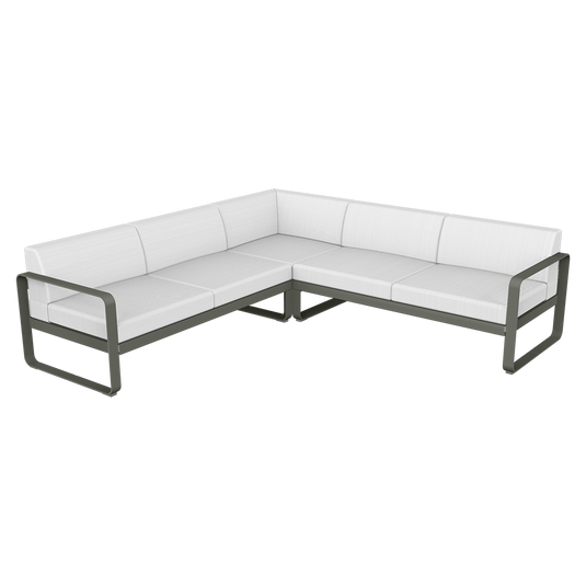 Fermob Bellevie modular sofa Composition 2– Rosemary frame with Off-White fabric cushions