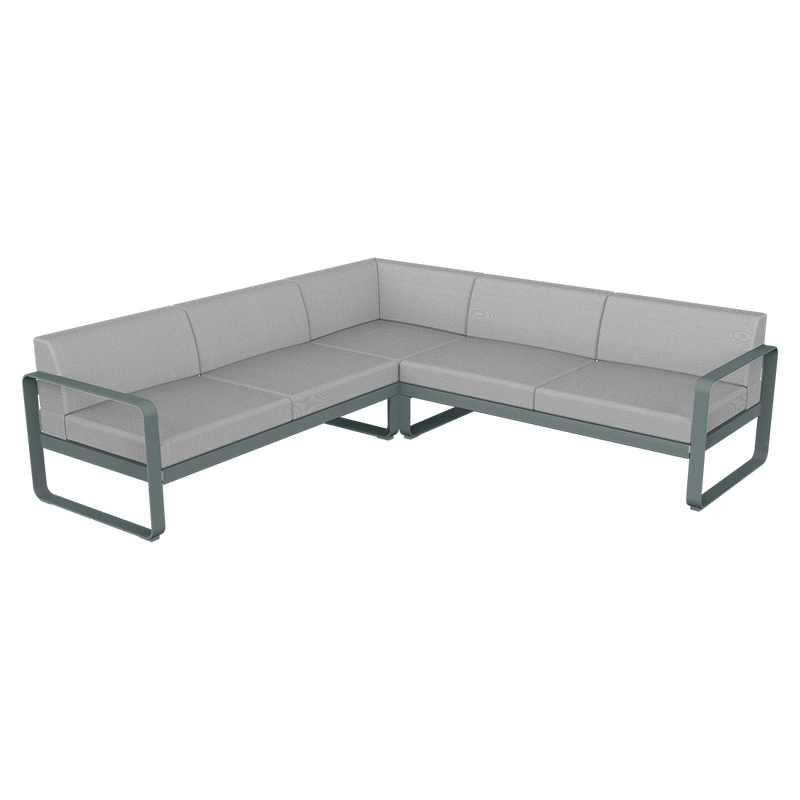 Load image into Gallery viewer, Fermob Bellevie modular sofa Composition 2– Storm Grey frame with Flannel Grey fabric cushions
