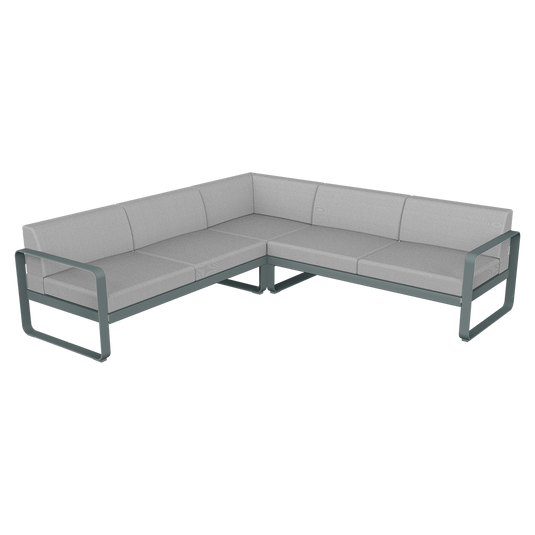Fermob Bellevie modular sofa Composition 2– Storm Grey frame with Flannel Grey fabric cushions