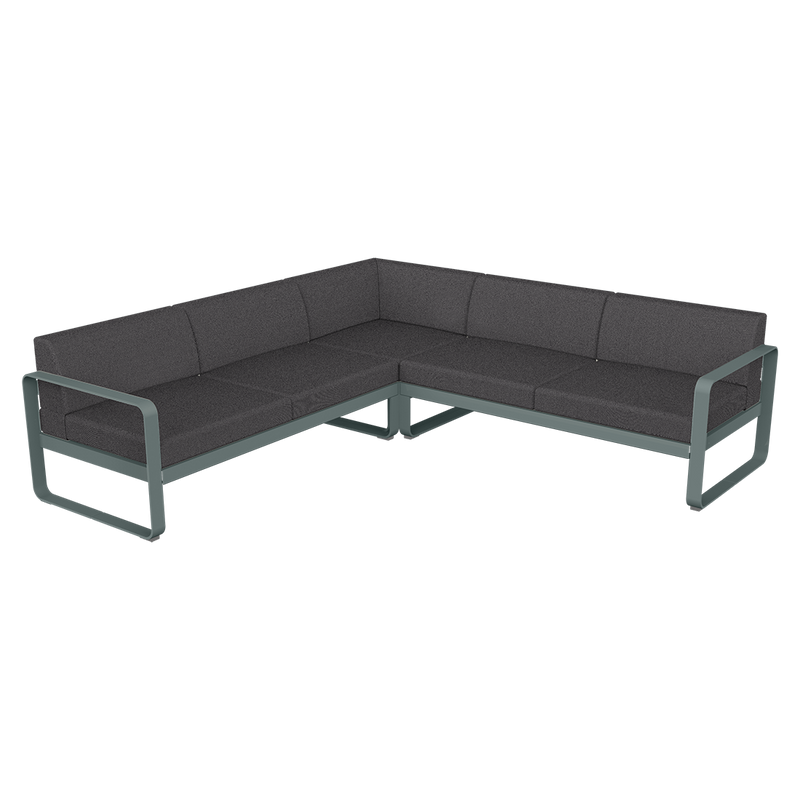 Load image into Gallery viewer, Fermob Bellevie modular sofa Composition 2– Storm Grey frame with Graphite Grey fabric cushions
