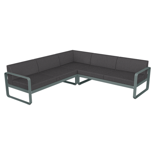 Fermob Bellevie modular sofa Composition 2– Storm Grey frame with Graphite Grey fabric cushions