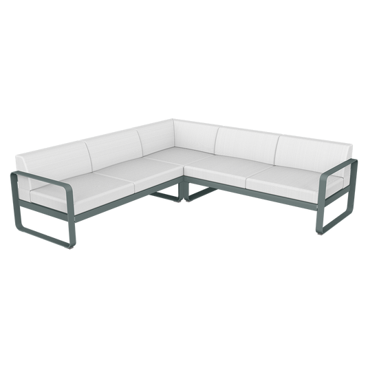 Fermob Bellevie modular sofa Composition 2– Storm Grey frame with Off-White fabric cushions