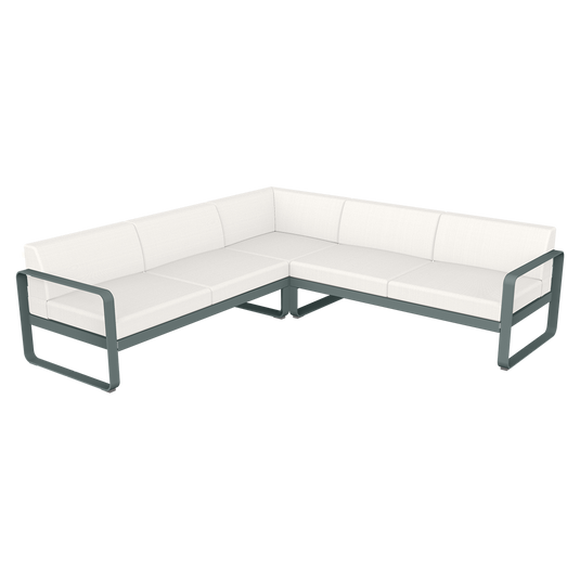 Fermob Bellevie modular sofa Composition 2– Storm Grey frame with Pearl fabric cushions