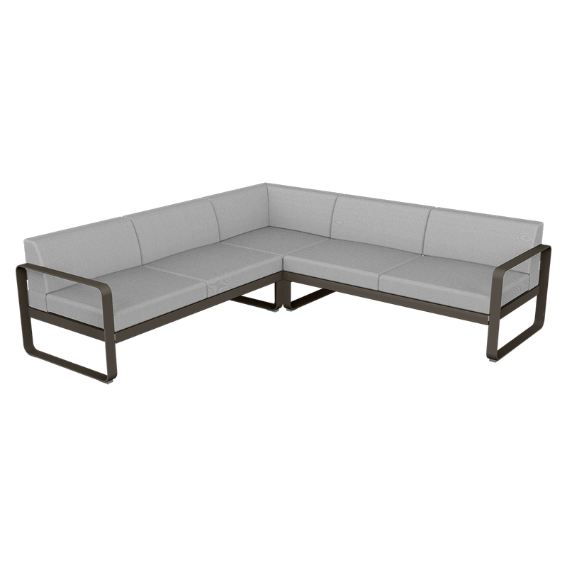 Load image into Gallery viewer, Fermob Bellevie modular sofa Composition 2– Tonka frame with Flannel Grey fabric cushions
