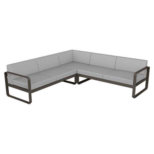 Fermob Bellevie modular sofa Composition 2– Tonka frame with Flannel Grey fabric cushions