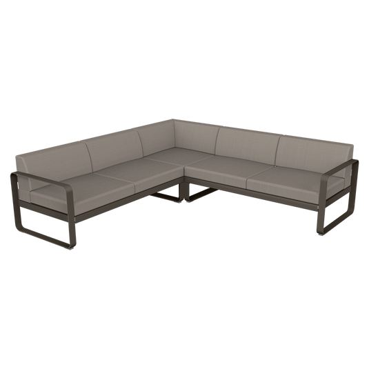 Fermob Bellevie modular sofa Composition 2– Tonka frame with Grey Taupe fabric cushions