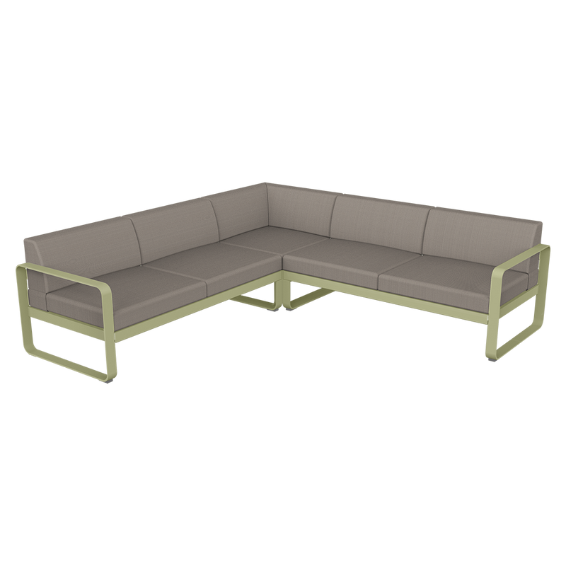 Load image into Gallery viewer, Fermob Bellevie modular sofa Composition 2– Willow Green frame with Grey Taupe fabric cushions
