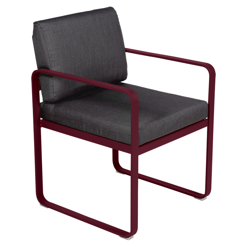 Load image into Gallery viewer, Fermob Bellevie dining armchair– Black Cherry frame with Graphite Grey fabric cushions
