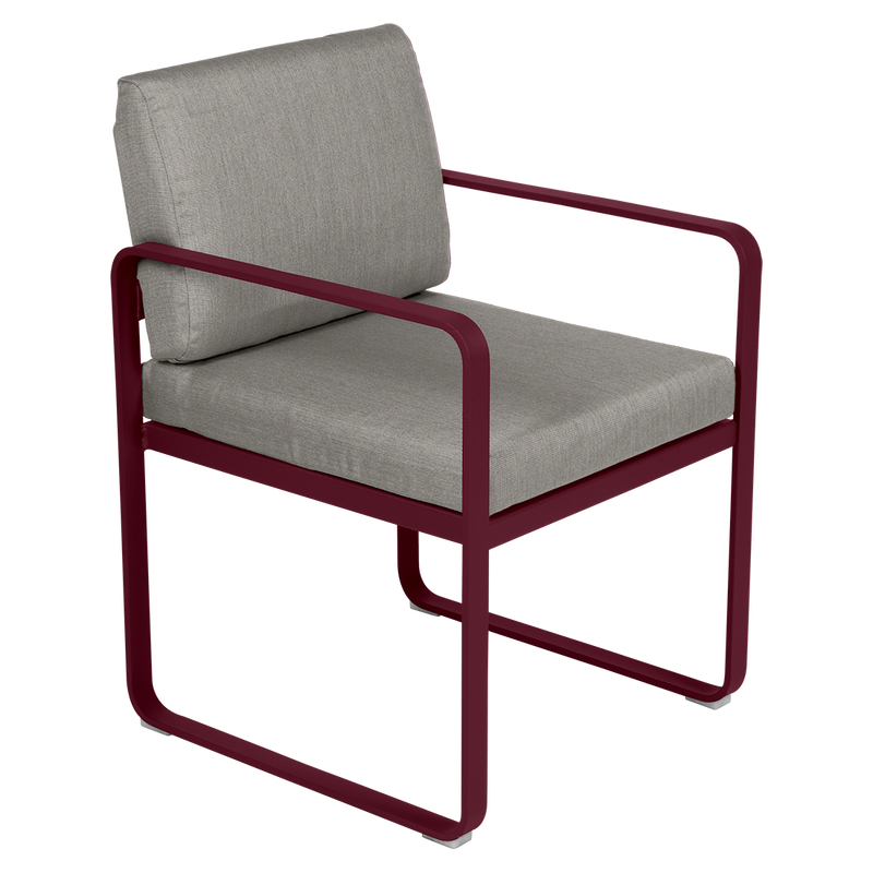 Load image into Gallery viewer, Fermob Bellevie dining armchair– Black Cherry frame with Grey Taupe fabric cushions
