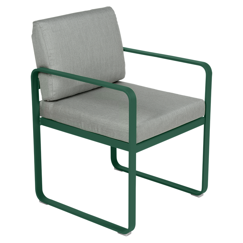 Load image into Gallery viewer, Fermob Bellevie dining armchair– Cedar Green frame with Flannel Grey fabric cushions
