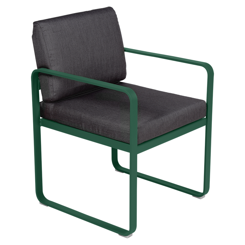 Load image into Gallery viewer, Fermob Bellevie dining armchair– Cedar Green frame with Graphite Grey fabric cushions
