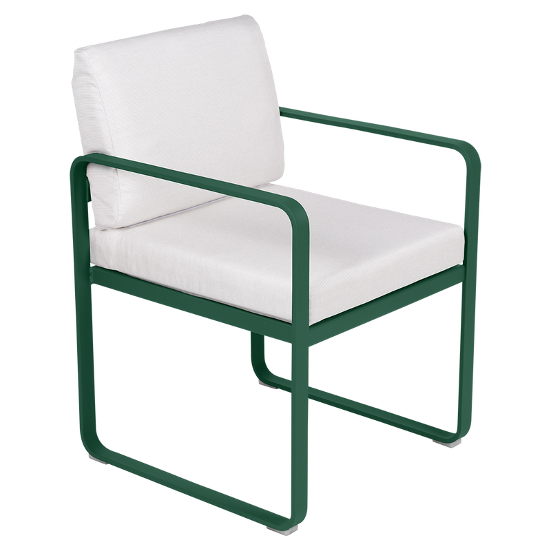 Load image into Gallery viewer, Fermob Bellevie dining armchair– Cedar Green frame with Off-White fabric cushions
