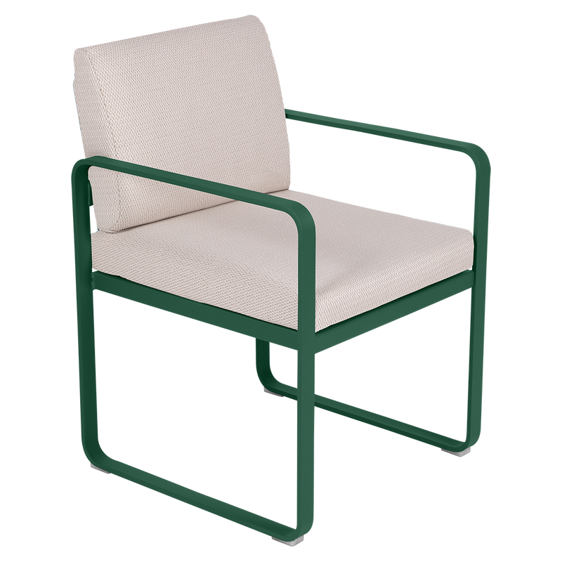 Load image into Gallery viewer, Fermob Bellevie dining armchair– Cedar Green frame with Pearl fabric cushions
