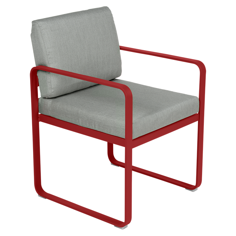Load image into Gallery viewer, Fermob Bellevie dining armchair– Chilli frame with Flannel Grey fabric cushions
