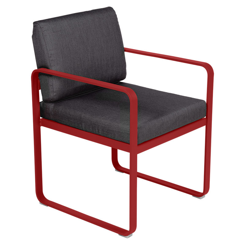 Load image into Gallery viewer, Fermob Bellevie dining armchair– Chilli frame with Graphite Grey fabric cushions
