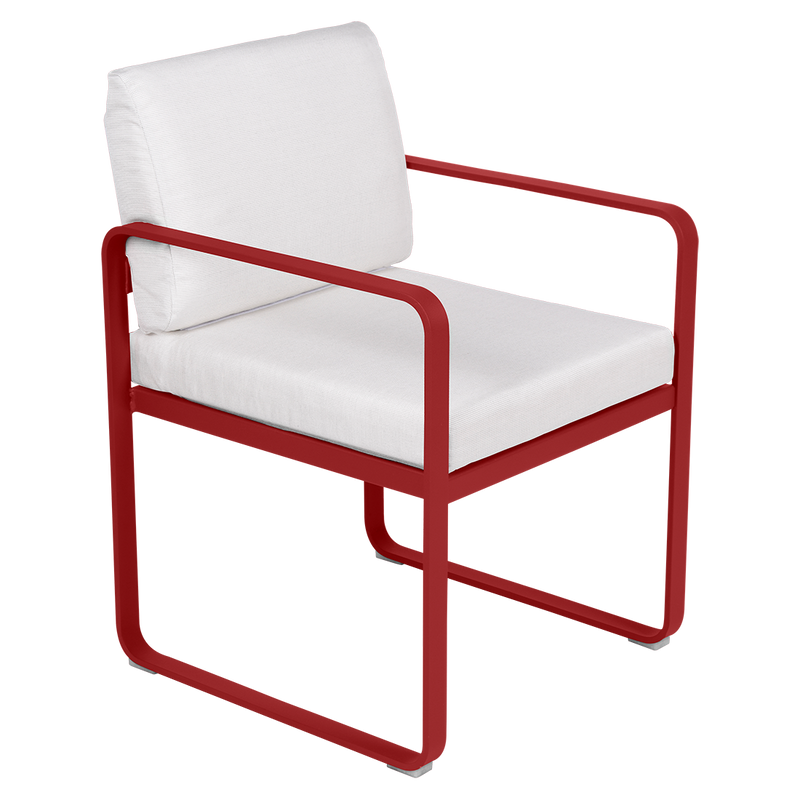 Load image into Gallery viewer, Fermob Bellevie dining armchair– Chilli frame with Off-White fabric cushions
