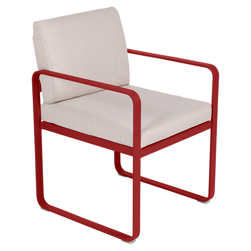 Load image into Gallery viewer, Fermob Bellevie dining armchair– Chilli frame with Pearl fabric cushions
