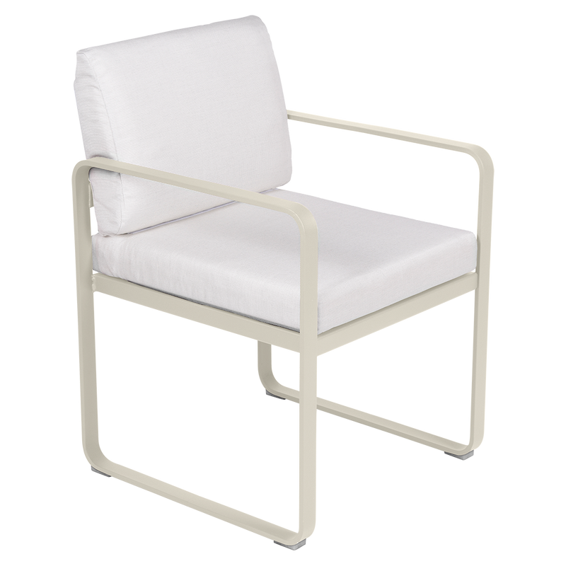 Load image into Gallery viewer, Fermob Bellevie dining armchair– Clay Grey frame with Off-White fabric cushions
