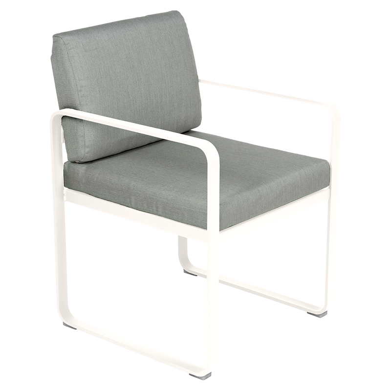 Load image into Gallery viewer, Fermob Bellevie dining armchair– Cotton White frame with Flannel Grey fabric cushions
